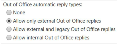 צילום מסך של סוגי תשובות אוטומטיות של 'מחוץ למשרד'.