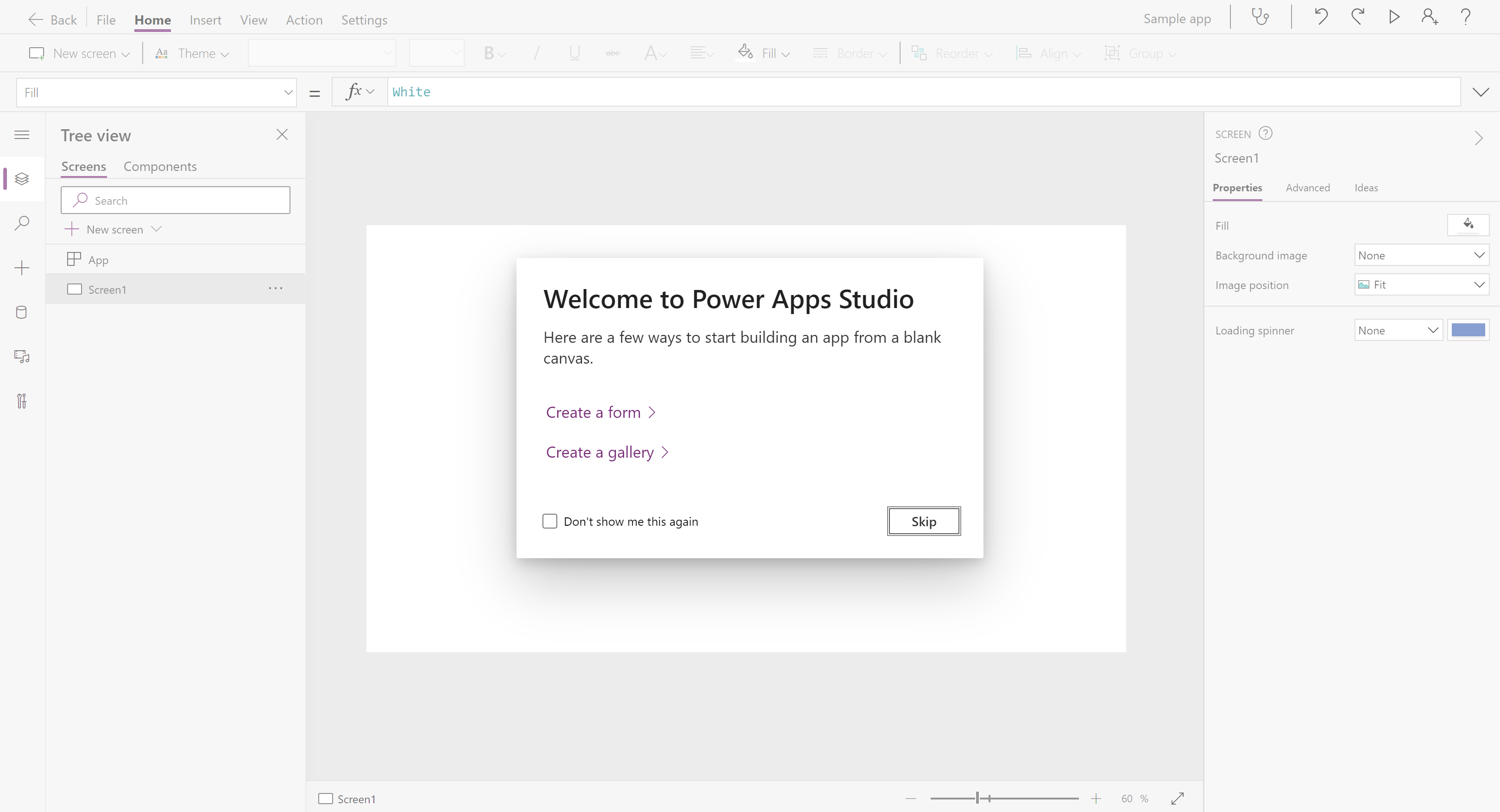 का उपयोग करके ऐप की कार्यक्षमता को कॉन्फ़िगर करें Power Apps Studio ..