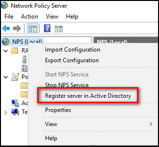 Az NPS-kiszolgáló regisztrálása az Active Directoryban