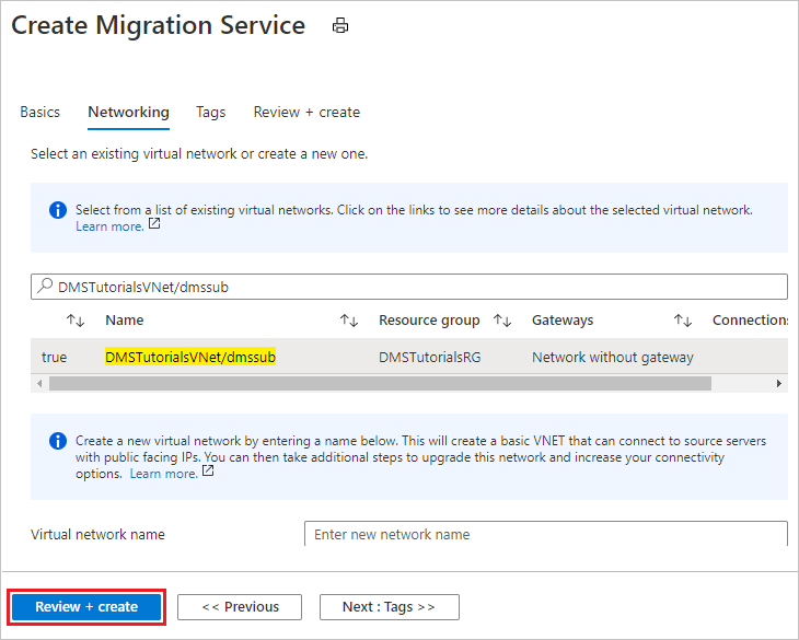Azure Database Migration Service példány hálózati beállításainak konfigurálása