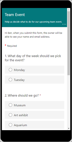 Preview of what a Form will look like on a mobile device.