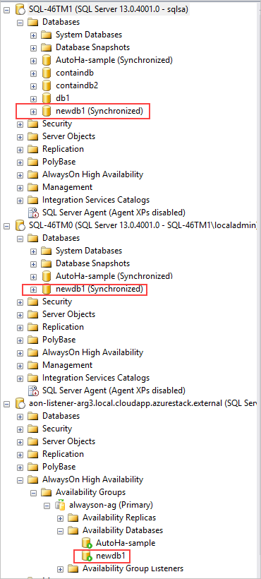 AlwaysOn-adatbázis állapota a SQL Server Management Studio