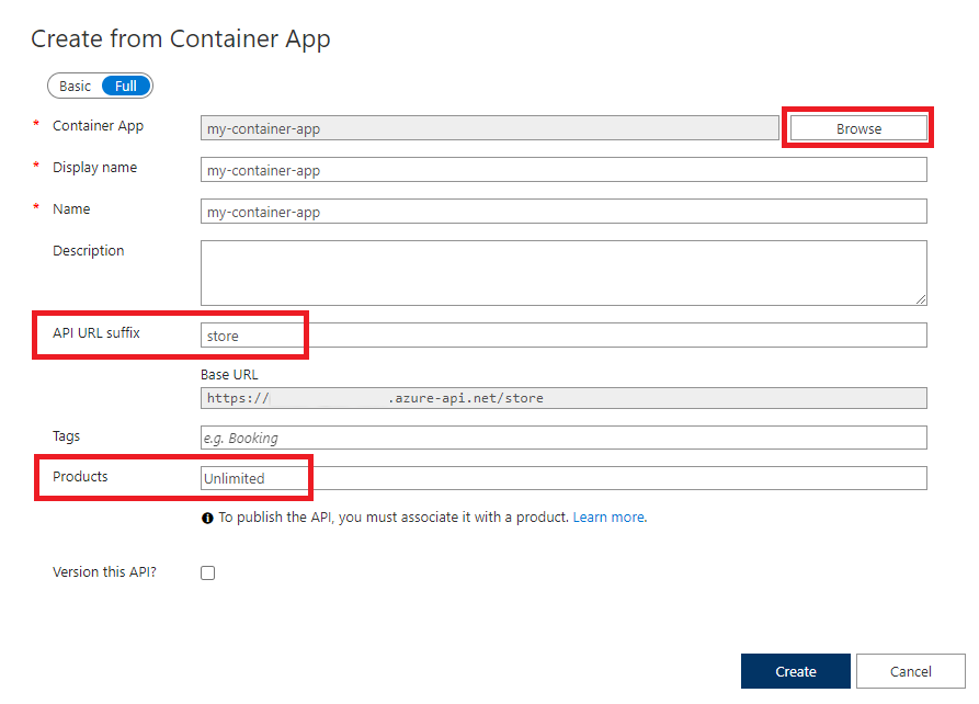 API létrehozása a Container Appból