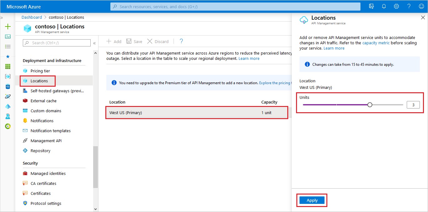 Api Management-szolgáltatás méretezése az Azure Portalon