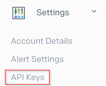 Képernyőkép az API-kulcsok beállításról a Beállítások területen.