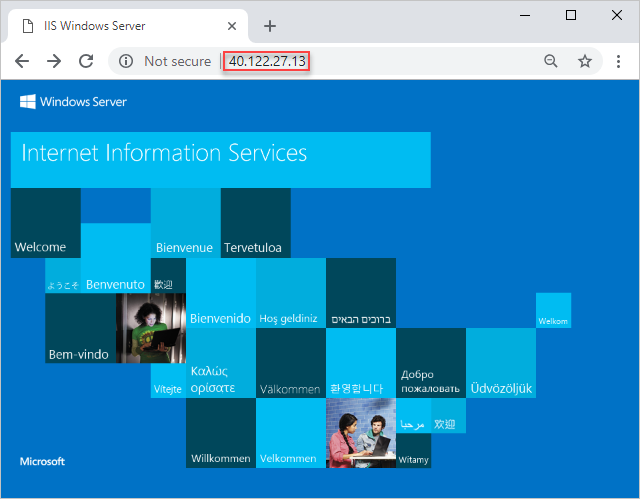 Képernyőkép az Internet Information Services üdvözlőlapjáról.