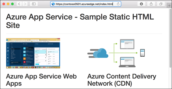 Képernyőkép a tartalomkézbesítési hálózatból kiszolgált mintaalkalmazás kezdőlapjáról.