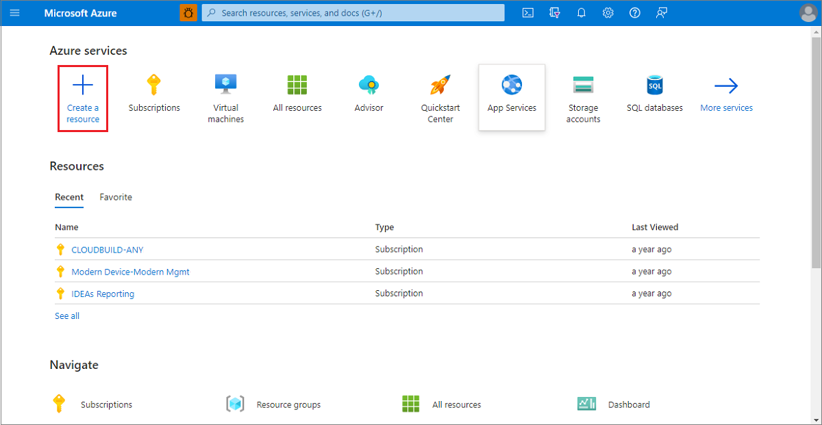 Képernyőkép egy új tárolópéldány létrehozásának megkezdéséről a Azure Portal.