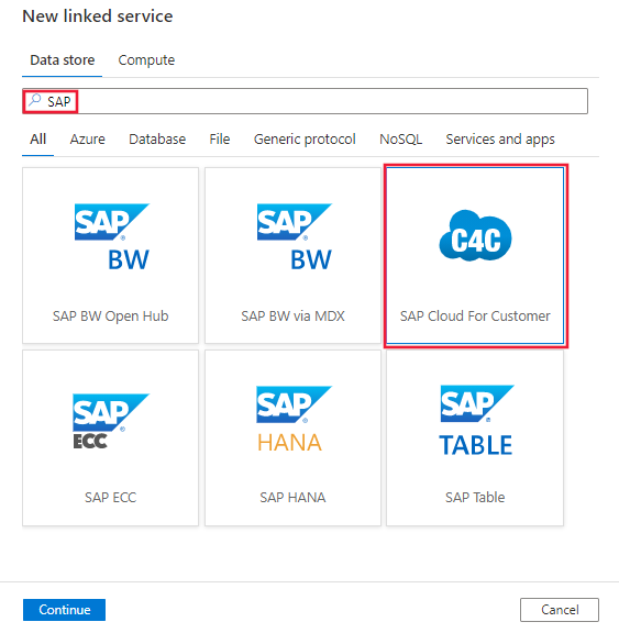Select the SAP Cloud for Customer connector.