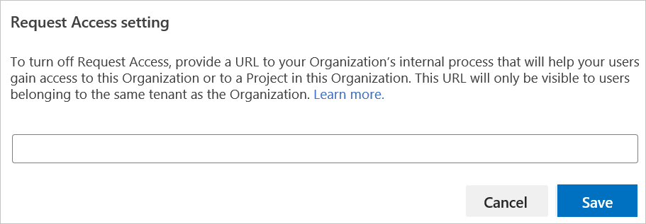 Adja meg a szervezet belső folyamatának URL-címét a hozzáférés megszerzéséhez.