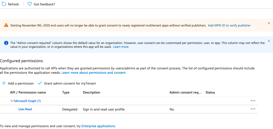 Képernyőkép egy alkalmazás kiválasztásáról és az API-engedélyekre való navigálásról.