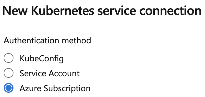 Képernyőkép a Kubernetes-szolgáltatás kapcsolat-hitelesítési módszerének kiválasztásáról.