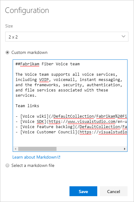 Képernyőkép a Markdown konfigurálásához, szövegbevitelhez.