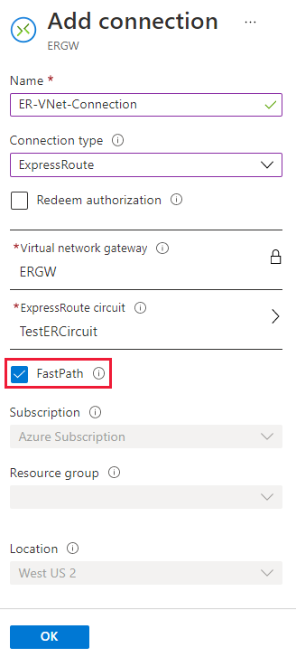 Képernyőkép a FastPath kapcsolatlap hozzáadása jelölőnégyzetéről.