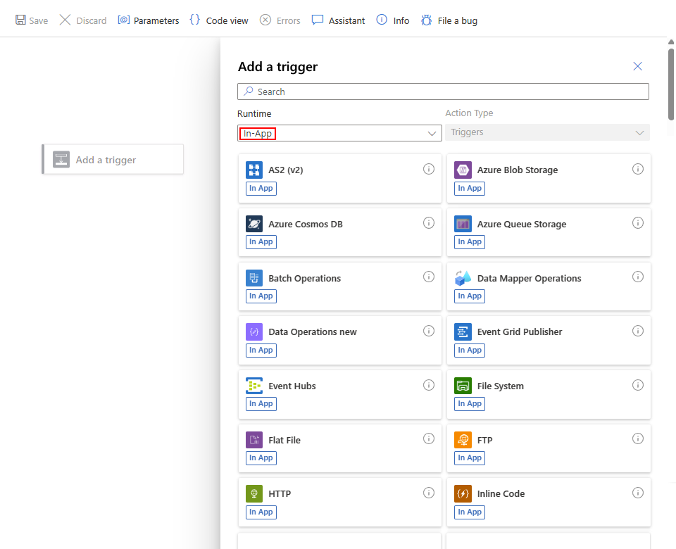 Képernyőkép Azure Portal, a Standard logikai alkalmazás tervezője üres munkafolyamattal és 