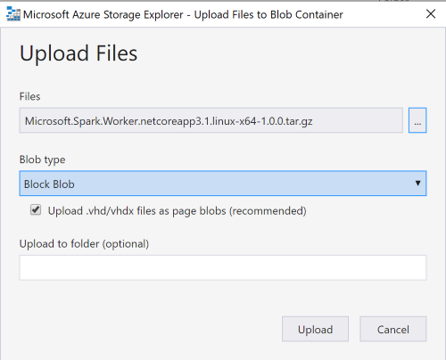 Upload files to Azure Storage Explorer