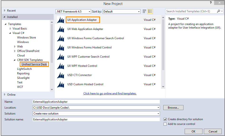 External application adapter in Visual Studio.