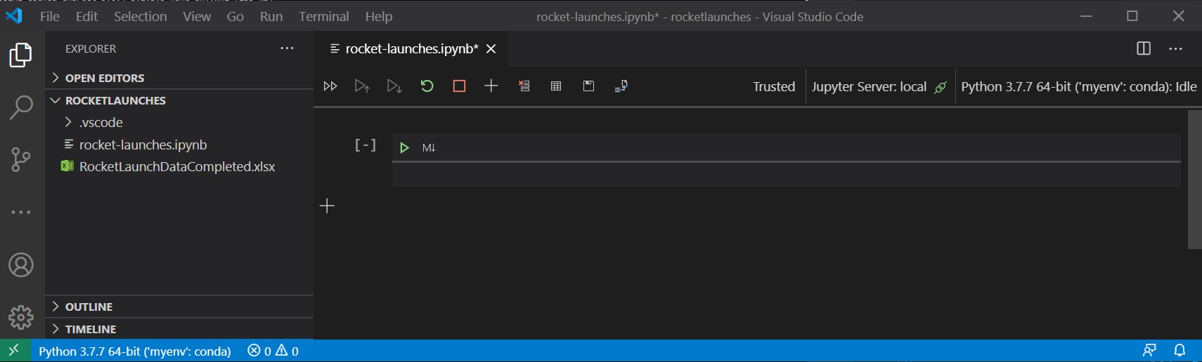 Screenshot that shows Visual Studio Code with the Anaconda environment.