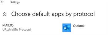 Képernyőkép az Outlook alapértelmezett alkalmazásként való beállításának lépéseiről.