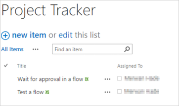 A Project Tracker SPO-lista képe.
