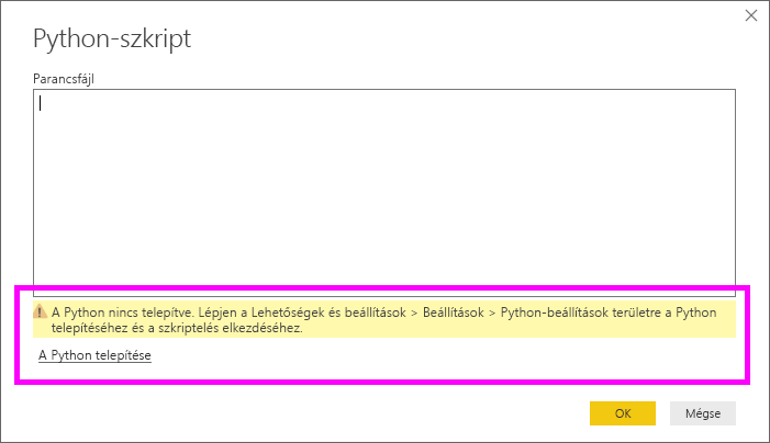 Screenshot of a Warning that Python isn't installed.