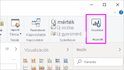Screenshot shows the Publish button in Power BI Desktop.
