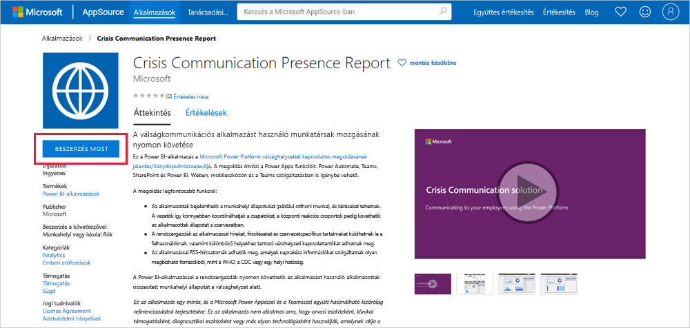 Crisis Communication Presence Report app in AppSource