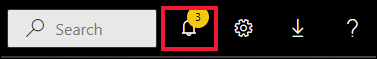 Screenshot showing the Power BI menu bar. The Search box and a few icon buttons are visible. The notification icon is called out.