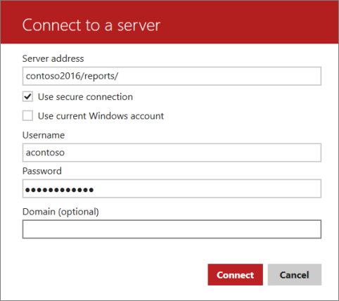 Screenshot of the screen used to connect to the server.