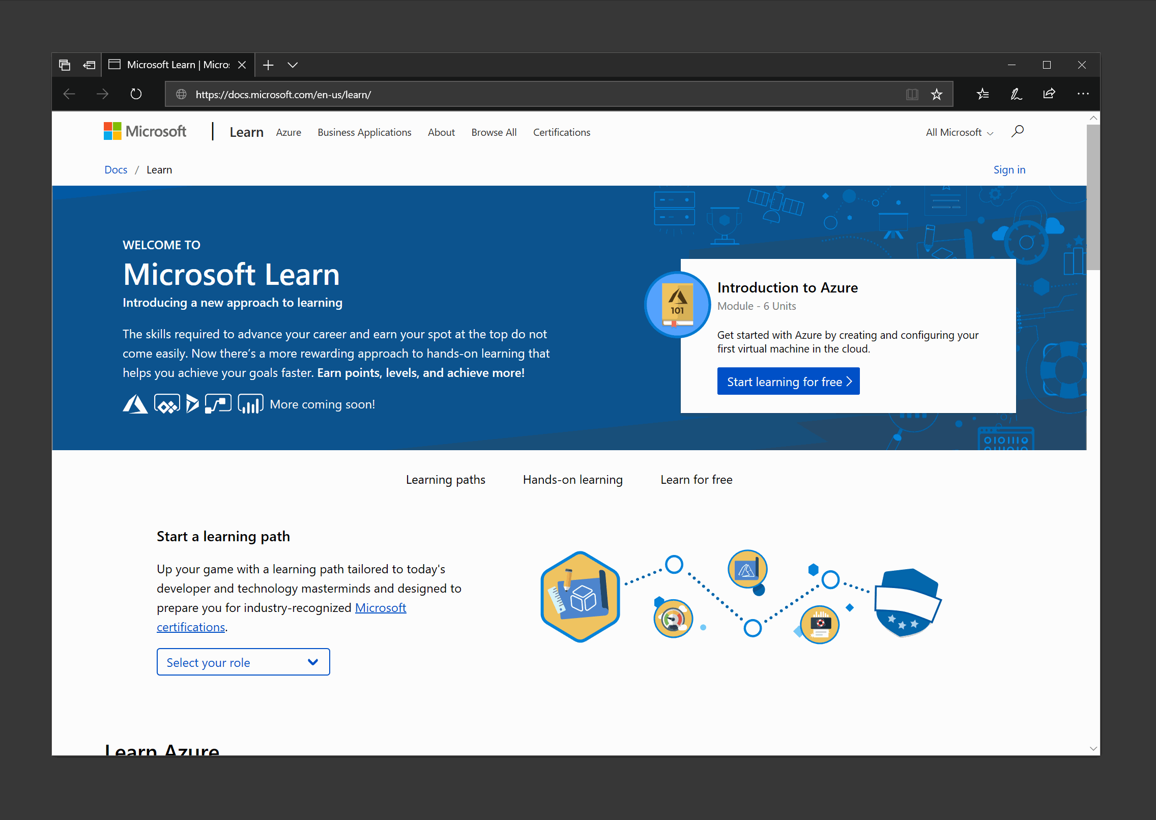 A Microsoft Learn-élmény gyors bemutatása