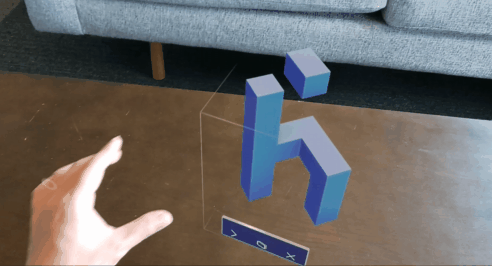 HoloLens-nézet egy objektum határolókereten keresztüli elforgatására