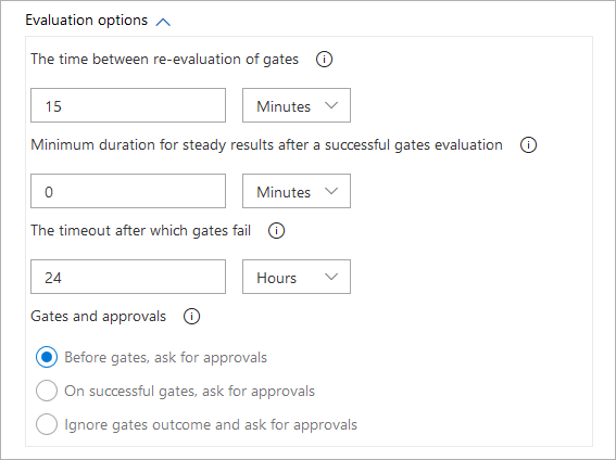 Cuplikan layar memperlihatkan cara mengonfigurasi opsi evaluasi untuk tugas item kerja kueri.