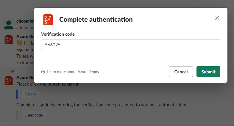 Cuplikan layar autentikasi akhir saat kode verifikasi ditempelkan lalu tombol kirim dipilih.