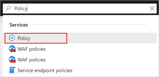 Screenshot of searching for Policy in the search bar.