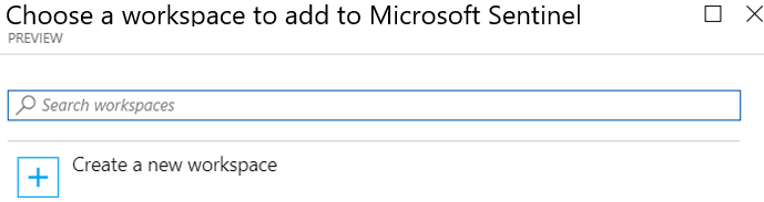 Cuplikan layar pemilihan ruang kerja saat mengaktifkan Microsoft Sentinel.