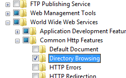 Cuplikan layar folder Fitur H t t p Umum dengan folder Penjelajahan Direktori dipilih dan disorot.