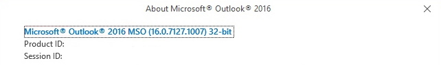 Screenshot that shows the product version found on the About Outlook page.