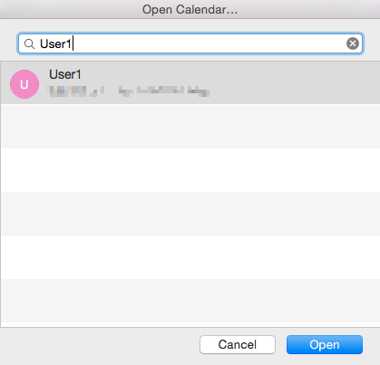 Screenshot that shows the operation to open a shared calendar by searching the user name.