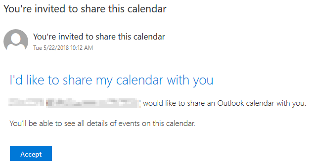 Screenshot of opening a shared calendar in Outlook on the web.