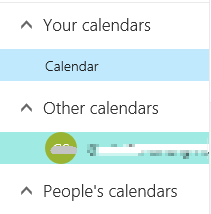 Screenshot of a Outlook Web App shared calendar list.