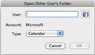 Screenshot of the Open Other User's Folder window.