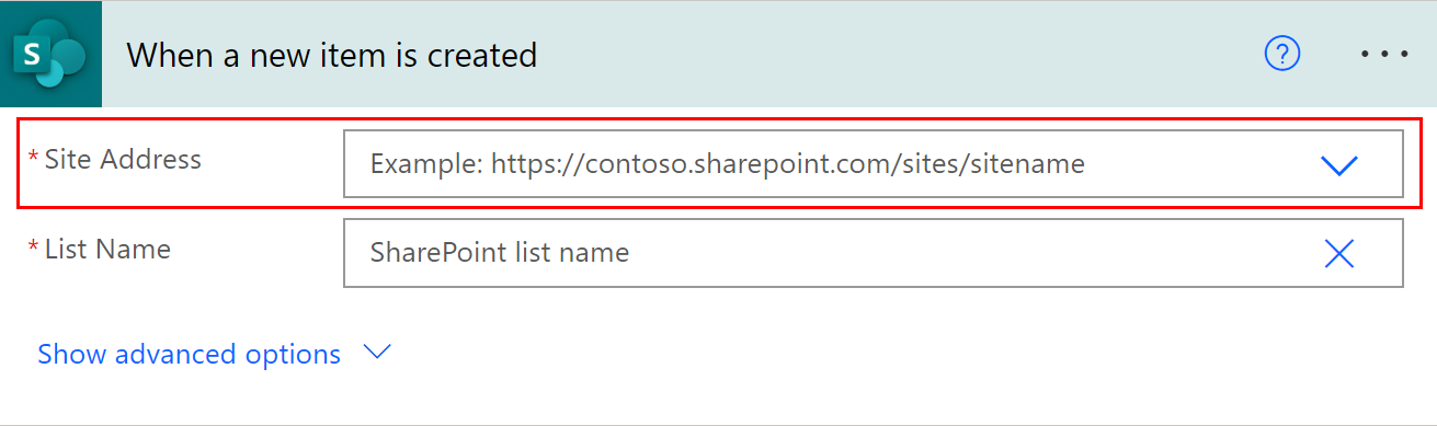 Cuplikan layar SharePoint alamat situs.