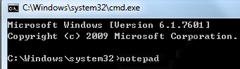 Screenshot shows notepad is typed in command prompt.