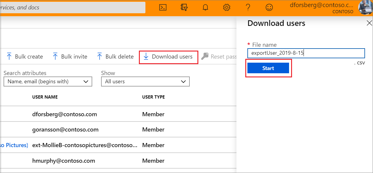 Select where you want the list the users you want to download