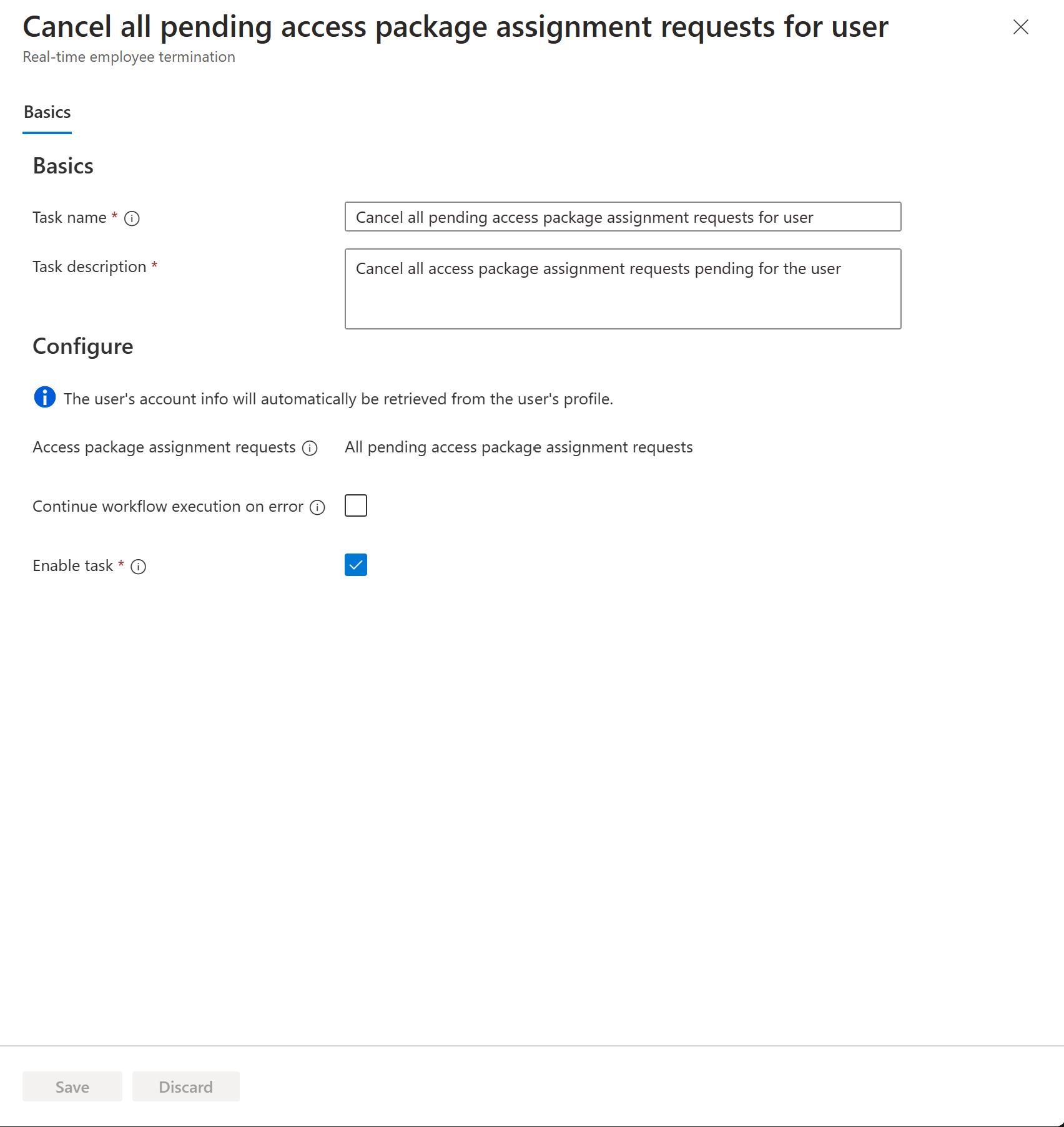 Cuplikan layar membatalkan semua permintaan penetapan paket akses yang tertunda untuk tugas pengguna.