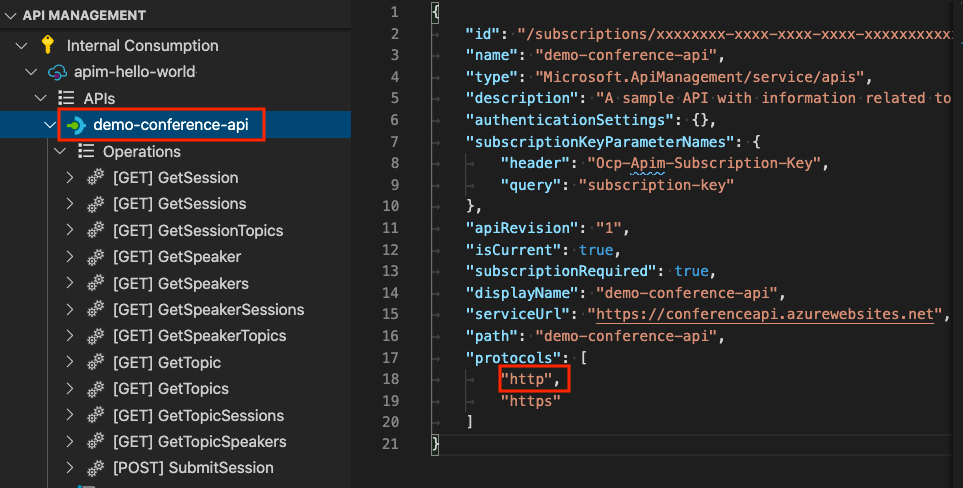 Cuplikan layar pengeditan deskripsi JSON di Visual Studio Code.