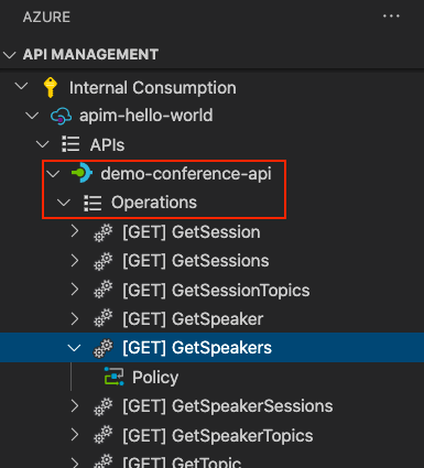 Cuplikan layar API yang diimpor di panel Explorer.