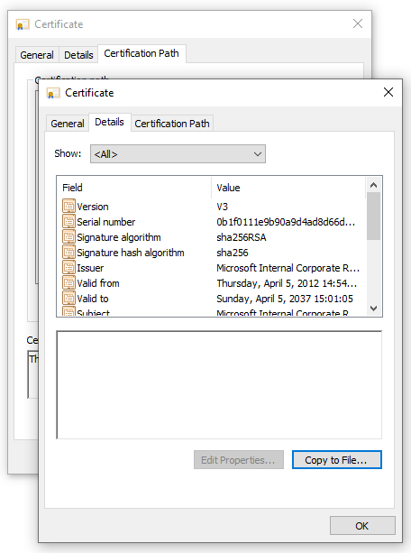 Screenshot of copy root certificate.