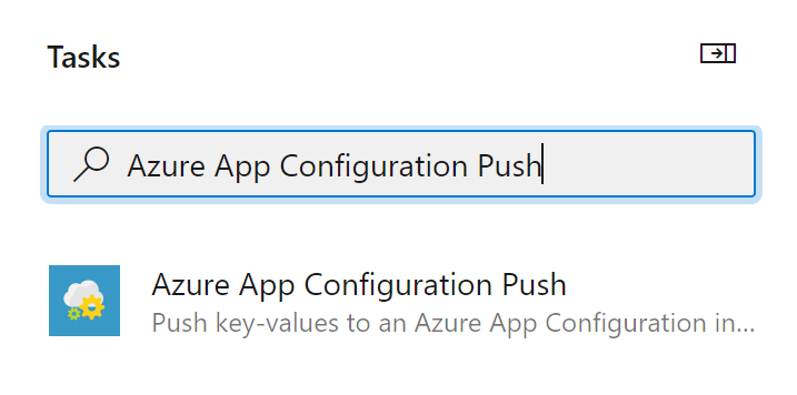 Cuplikan layar menunjukkan dialog Tambahkan Tugas dengan Pendorongan Azure App Configuration di kotak pencarian.