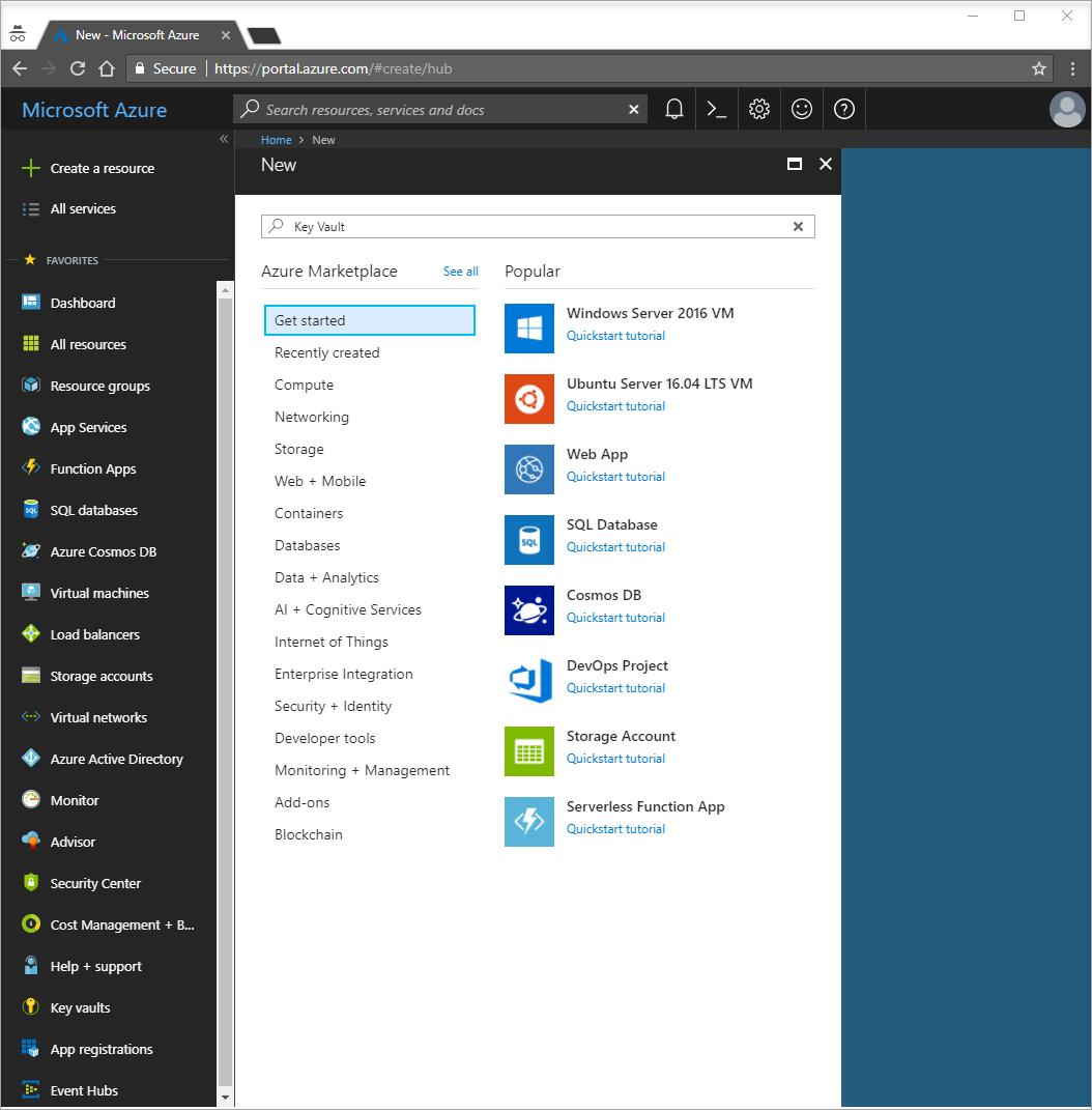 Cuplikan layar menunjukkan opsi Buat sumber daya di portal Microsoft Azure.
